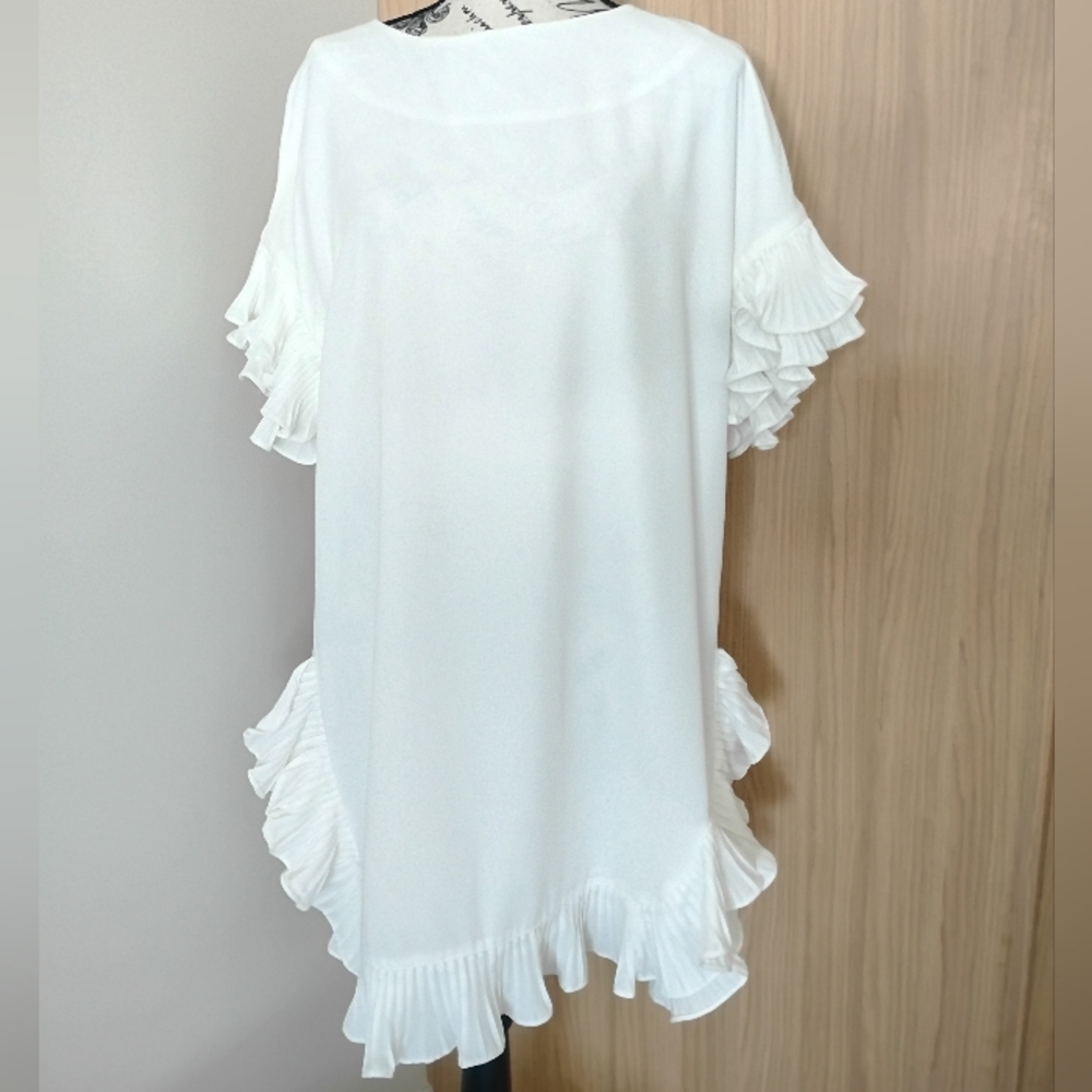 Gracia White Pleated Ruffle Dress